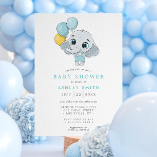 Süße Wasserfarben-Elefanten-Baby-Party für Jungen Einladung