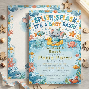 Süße Wasserfarben-Elefanten-Poolparty-Baby-Einladu Einladung