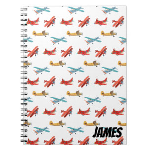 Süße Wasserfarben-Flugzeuge fliegen am Himmel Notizblock