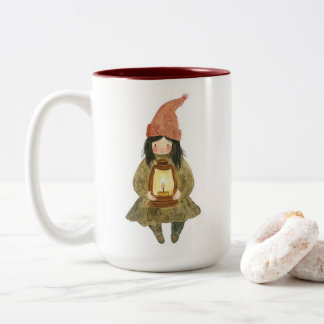 Süße Wasserfarben-Gnom-Mädchen-Laterne Zweifarben- Zweifarbige Tasse