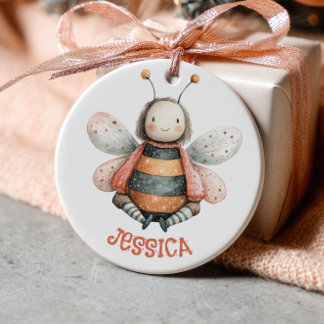 Süße Wasserfarben-Hummel mit Namen und Foto Keramik Ornament