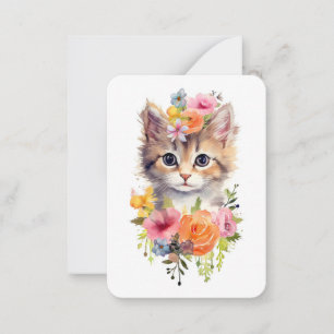 Süße Wasserfarben-Katze mit Blumen Mitteilungskarte