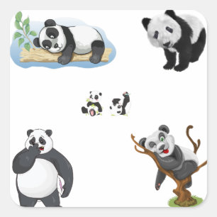 Süße Wasserfarben-Panda-Collage-Kunst Quadratischer Aufkleber