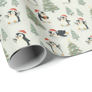 Süße Wasserfarben-Pinguine Weihnachtswald Urlaub Geschenkpapier