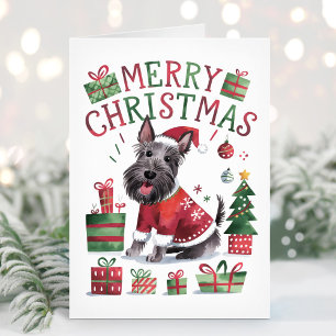 Süße Wasserfarben-Scottish-Terrier-Weihnachtskarte Feiertagskarte