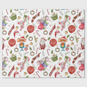 Süße Wasserfarben-Weihnachtsmäuse Geschenkpapier