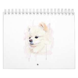 Süße Wasserfarbenmalerei eines Pomeranian-Hundes Kalender