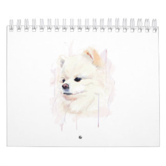Süße Wasserfarbenmalerei eines Pomeranian-Hundes Kalender