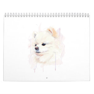 Süße Wasserfarbenmalerei eines Pomeranian-Hundes Kalender