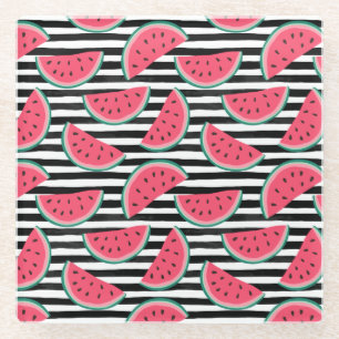 Süße Wassermelone auf den Streifen schwarz u. Glasuntersetzer