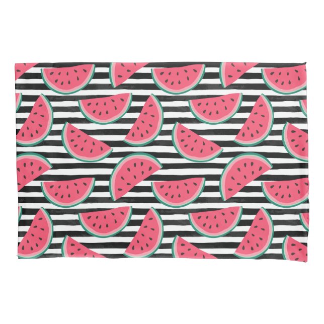 Süße Wassermelone auf den Streifen schwarz u. Kissenbezug (Vorderseite-Links)