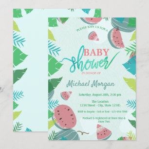 Süße Wassermelone, tropische Blätter Babyparty Einladung