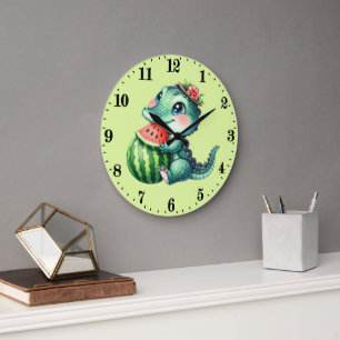 Süße Wassermelonenliebhaber Alligator Große Wanduhr