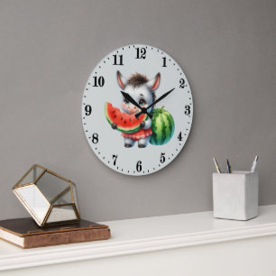 Süße Wassermelonenliebhaber Esel Große Wanduhr