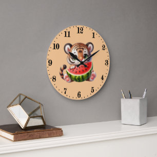 Süße Wassermelonenliebhaber Tiger Große Wanduhr