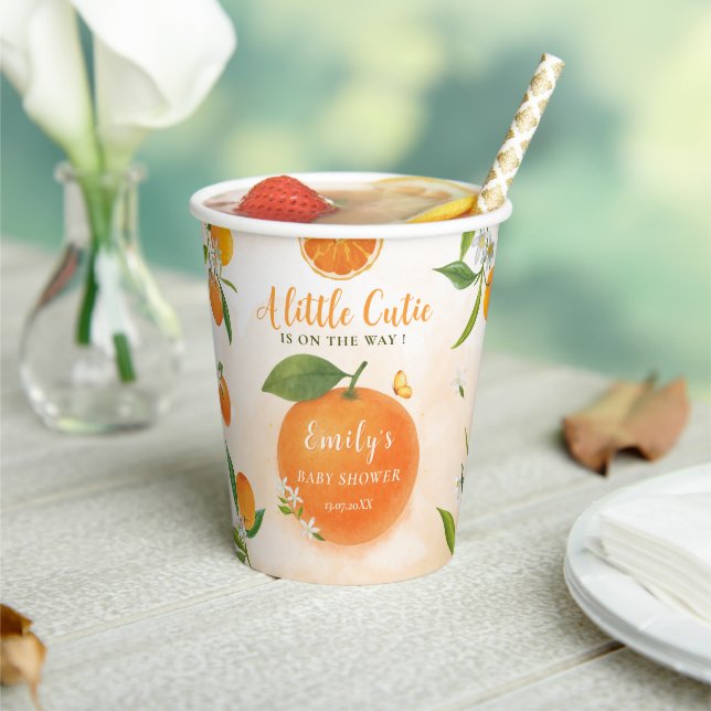 Süsse Watercolor Orange Babydusche Papiertasse Pappbecher (In Situ)