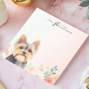 Süße Watercolor-Yorkie-Blumen personalisiert Notizblock