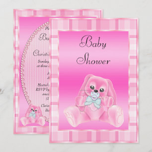 Süße weiche rosa Schlappohren-Häschen-Baby-Party Einladung