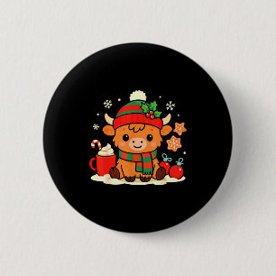 Süße Weihnachten Highland-Kuh Färse Xmas Bauernhof Button