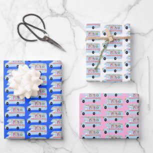 Süße Weihnachten RV Camper Van Bäume Feiertage Bla Geschenkpapier Set