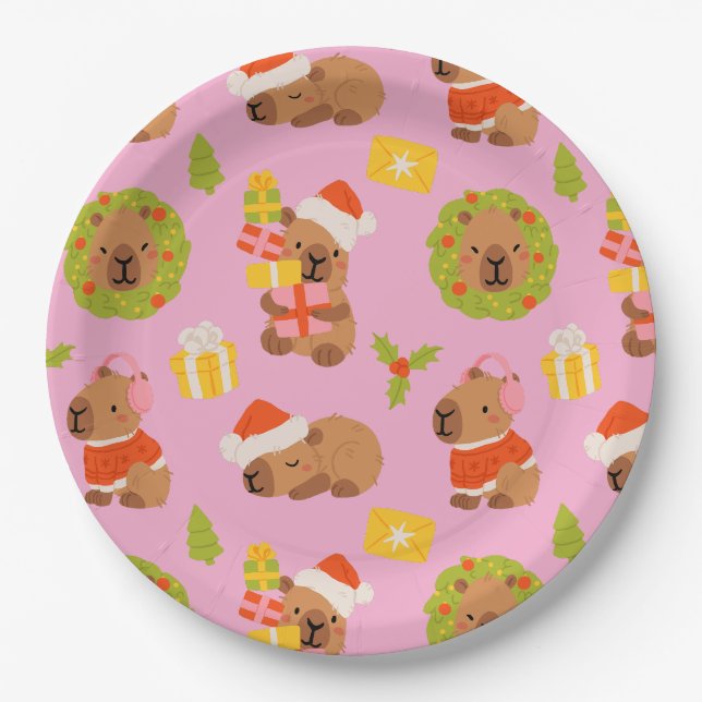 Süße Weihnachts-Capybara Pappteller (Vorderseite)