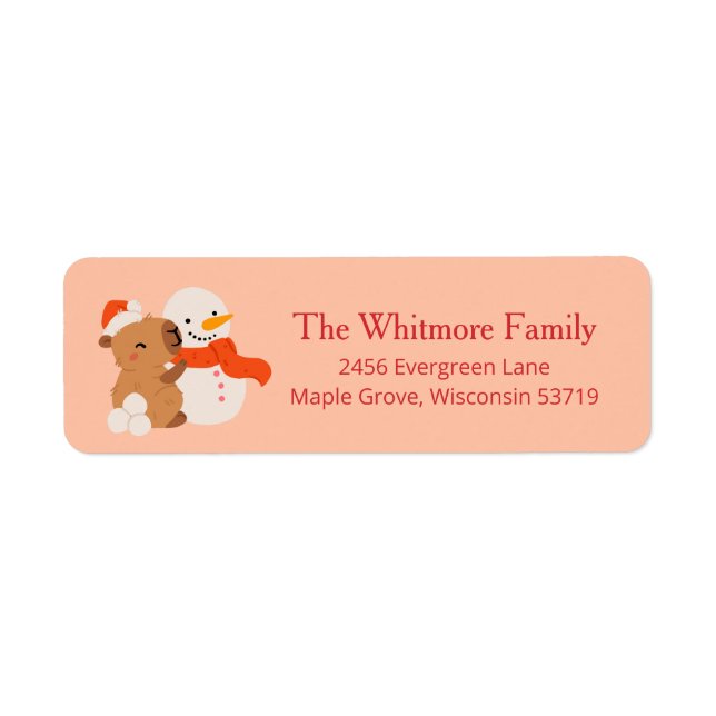 Süße Weihnachts-Capybara-Rücksendeadresse (Vorne)