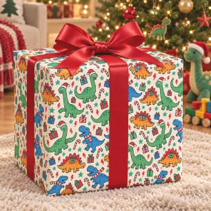 Süße Weihnachts-Dinosaurier-Verpackung für Kinder Geschenkpapier