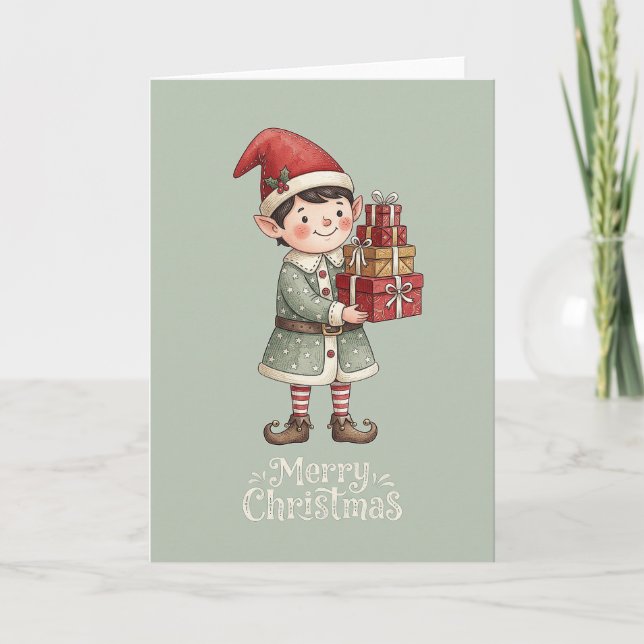 Süße Weihnachts-Elf Karte (Vorderseite)