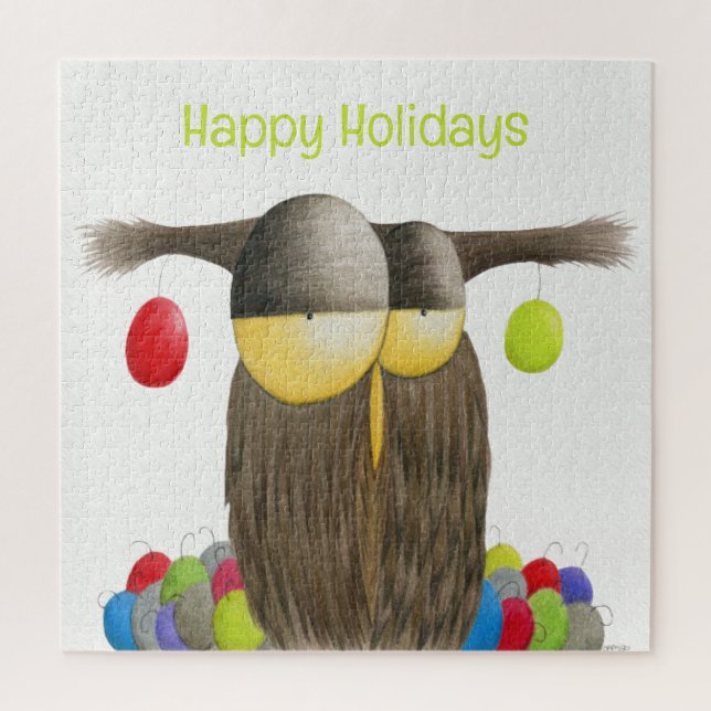 Süße Weihnachts-Eulen-Illustration (Vertikal)