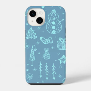 Süße Weihnachts-Gekritzel-Zeichnungsillustration iPhone 14 Hülle