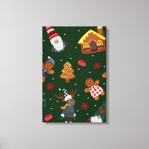 Süße Weihnachts-Gingerbread-Gnome-Rentiere-Party Leinwanddruck