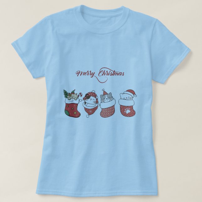 Süße Weihnachts Kätzchen T-Shirt (Design vorne)