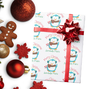 Süße Weihnachts-Pinguin-Persönliche Kinderparty Geschenkpapier
