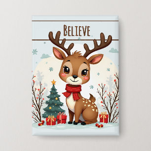 Süße Weihnachts-Rentier-Szene Schneebedeckter Wald Button