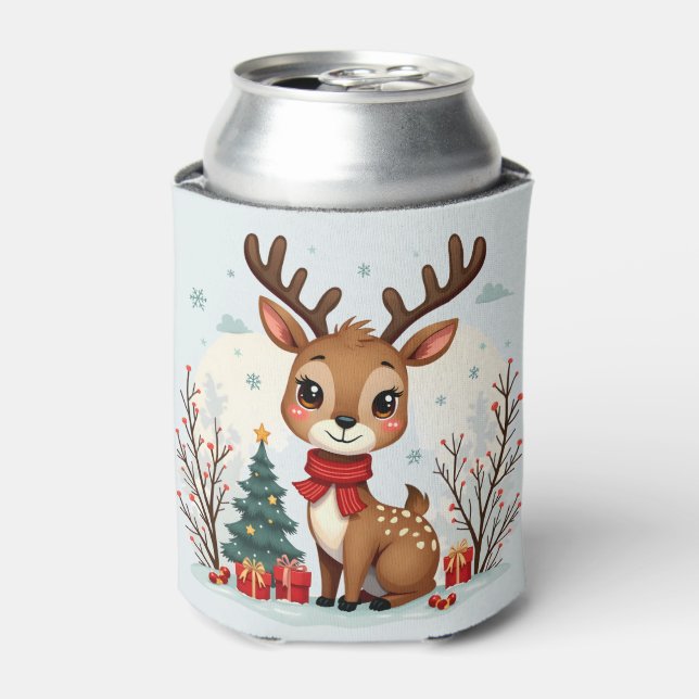 Süße Weihnachts-Rentier-Szene Schneebedeckter Wald Dosenkühler (Kanne Vorderseite)