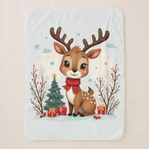 Süße Weihnachts-Rentier-Szene Schneebedeckter Wald Sherpadecke