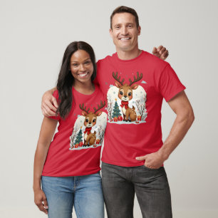 Süße Weihnachts-Rentier-Szene Schneebedeckter Wald T-Shirt