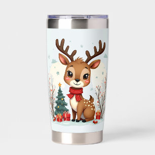 Süße Weihnachts-Rentier-Szene Schneebedeckter Wald Thermobecher
