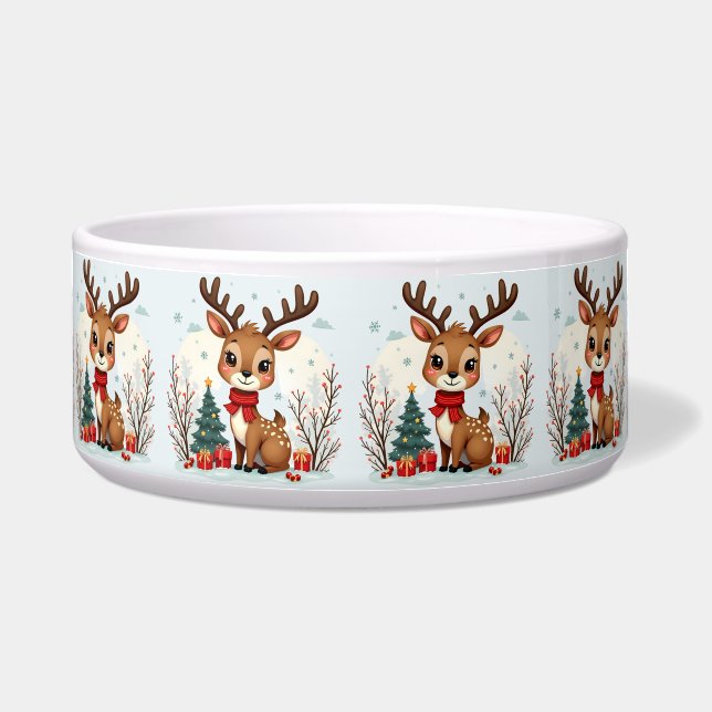 Süße Weihnachts-Rentier-Szene Verschneiter Wald Pe Napf (Vorderseite)