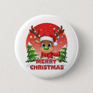 Süße Weihnachts-Rentiere mit Santa-Hut-Ornamenten Button