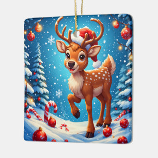 Süße Weihnachts-Rentiere mit Santa-Hut und Zuckers Keramikornament