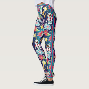 Süße Weihnachts-Retro-Roboter-Blumen Leggings