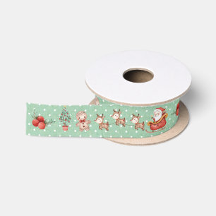 Süße Weihnachts-Santa-Schneemann-Rentier-Minz-Polk Satinband