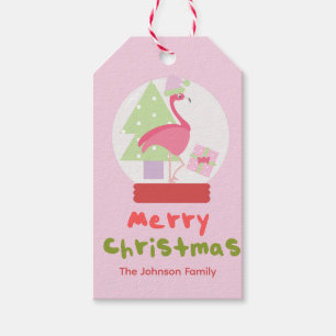 Süße Weihnachts-Schneekugel Flamingo Rosa Familie  Geschenkanhänger