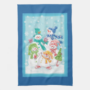 Süße Weihnachts-Schneemannfamilie im Schnee Geschirrtuch