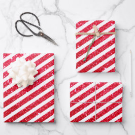 Süße Weihnachts-Zuckerstangen-Glitter-Gestreifte M Geschenkpapier Set