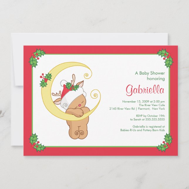 Süße WeihnachtsBabyparty-Einladungs-Baby-Rotwild Einladung (Vorderseite)