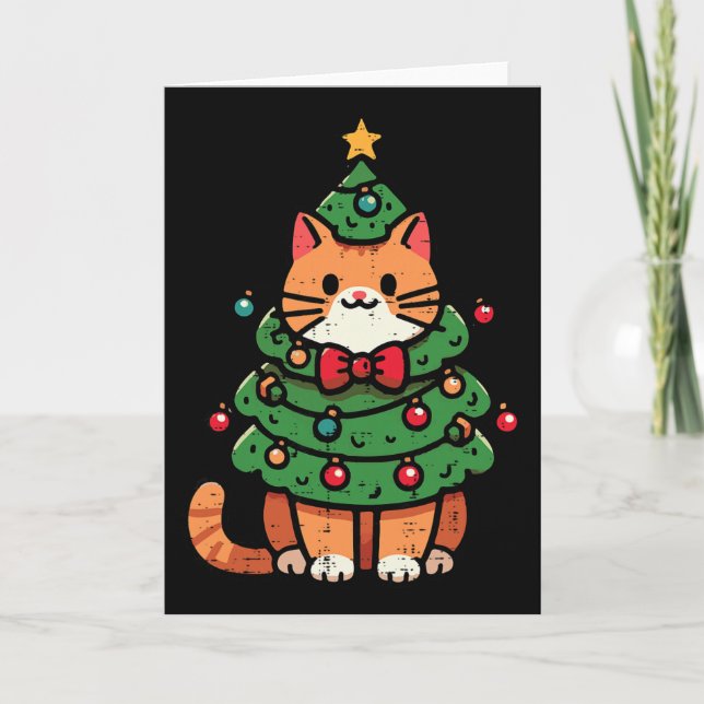 Süße Weihnachtsbaum-Ginger-Katze Mädchen Kinder Karte (Vorderseite)