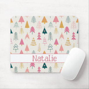 Süße Weihnachtsbäume Rosa Muster Name Mousepad