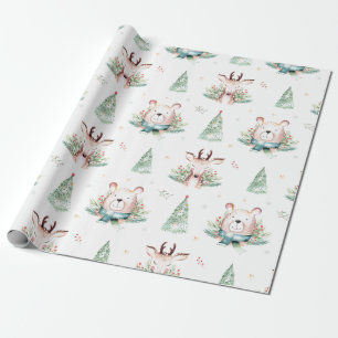 Süße Weihnachtsbäume Wald Bär & Hirsch Geschenkpapier